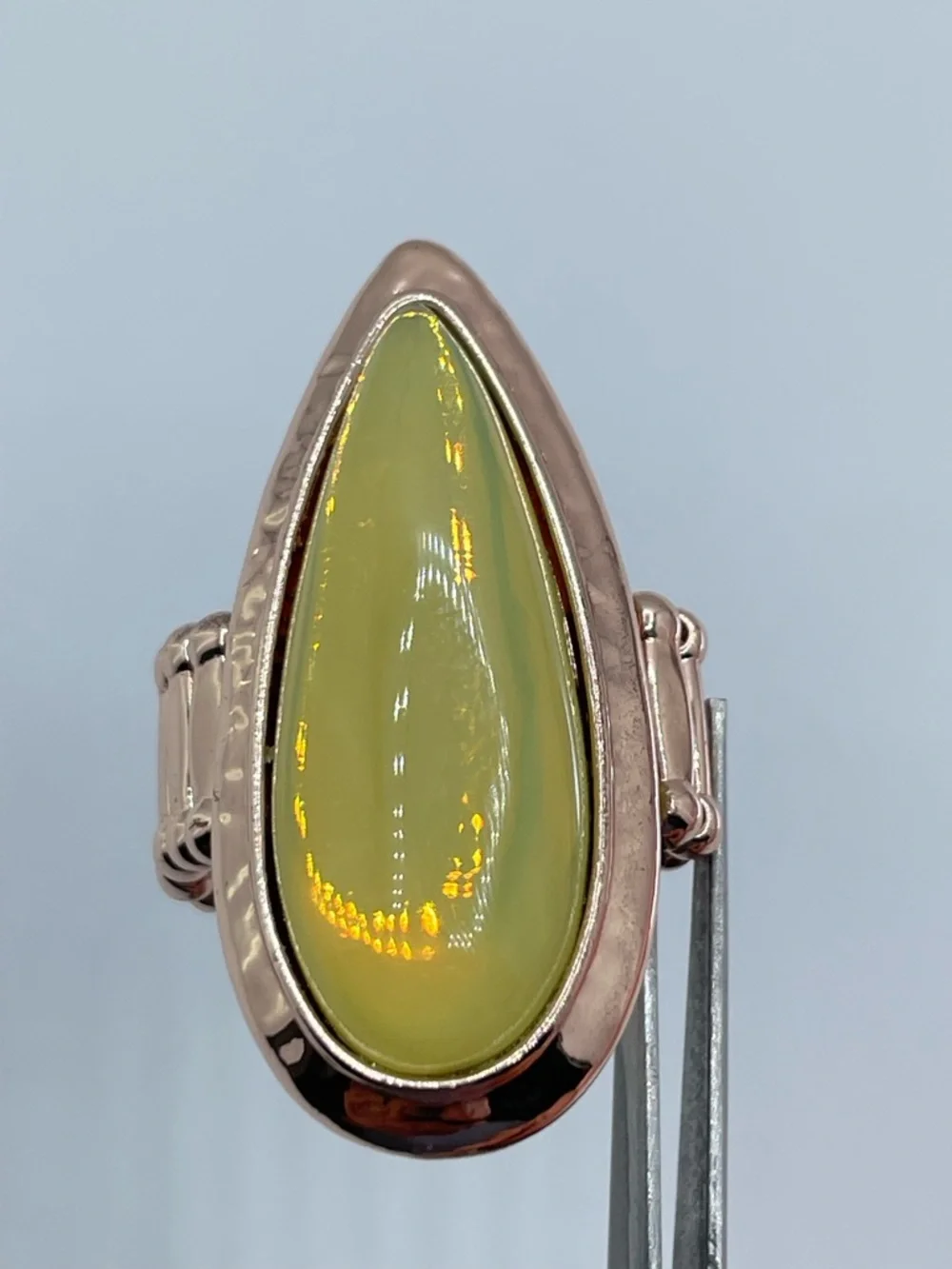 Rose Gold Yellow Green Acrylic Teardrop Stretch Statement Ring Bold Boho